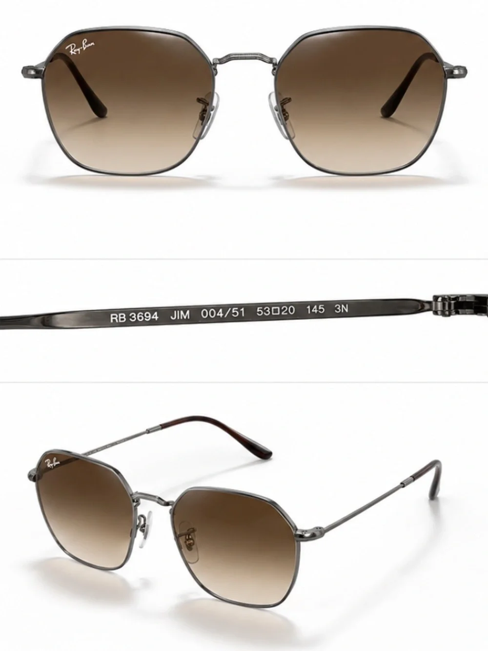 Ray-Ban JIM RB3694 004/51 Gunmetal Brown Gradient Sunglasses 53mm